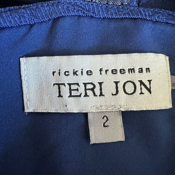 Teri Jon Rickie Freeman Blue Black Floral Jacquard High Low Gown Size 2 Dress - Picture 7 of 12